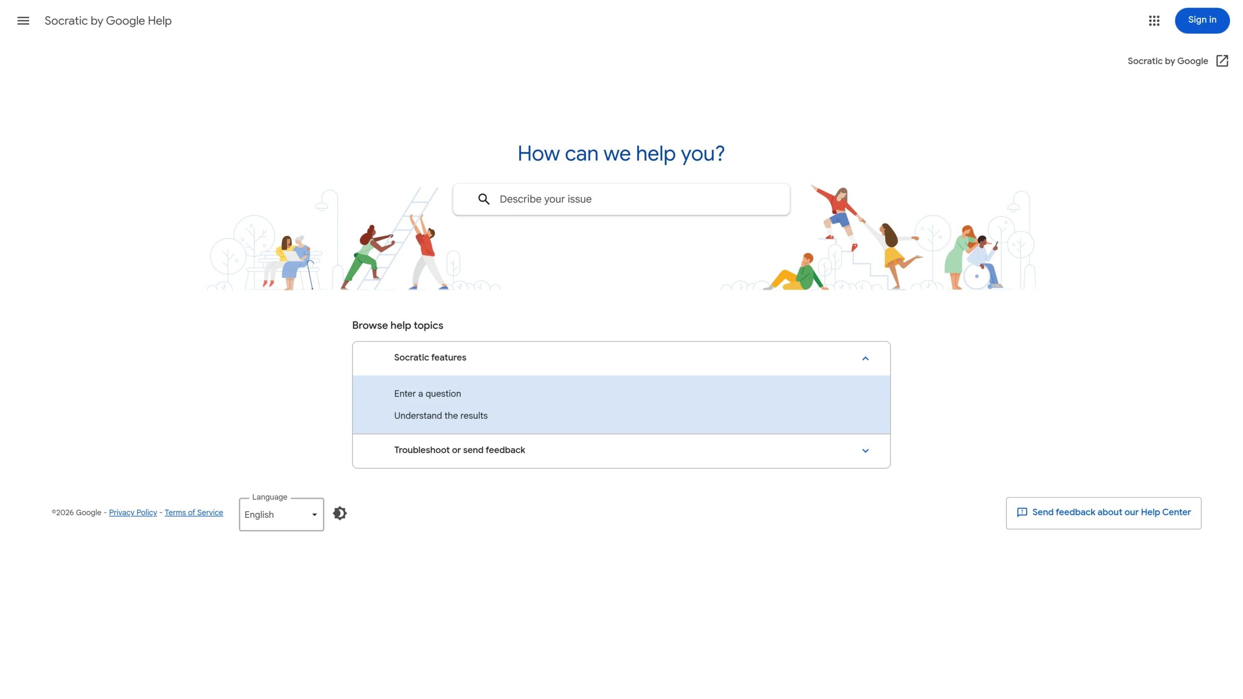 Socratic by Google homepage showing AI-powered homework help for K-12 students