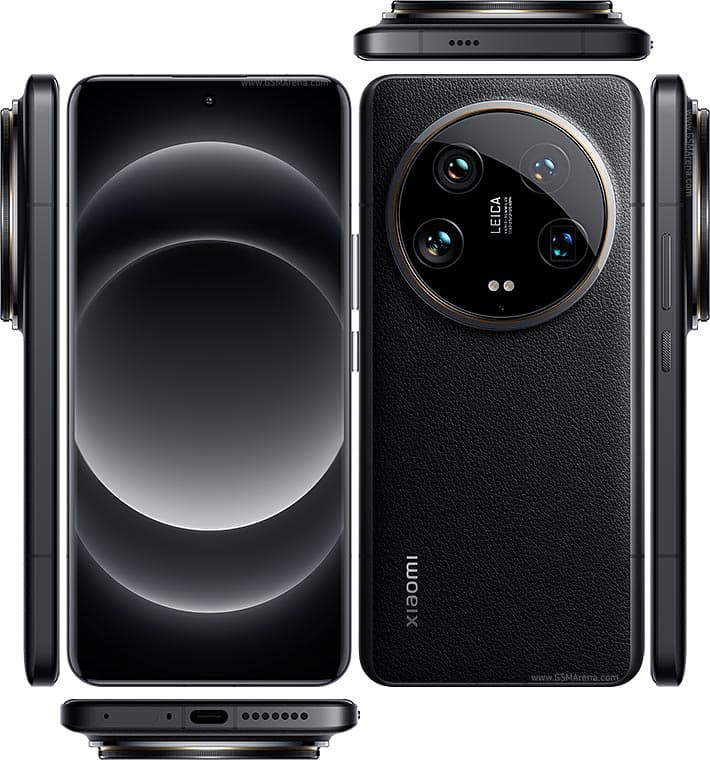 Xiaomi 14 Ultra shown from the front and back, with the large circular Leica quad-camera island