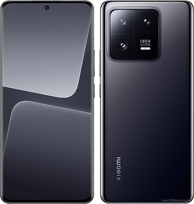 Xiaomi 13 Pro shown from the front and back, with the large circular Leica triple-camera island