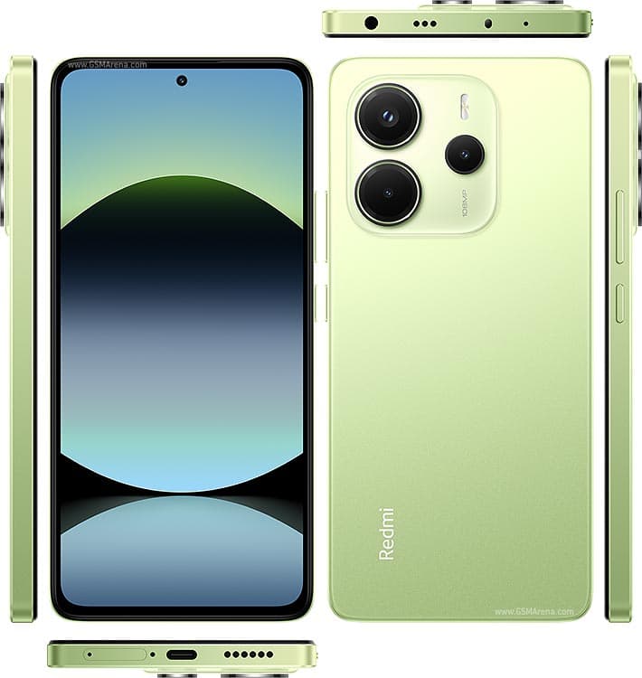 Xiaomi Redmi Note 14 4G shown from the front and back
