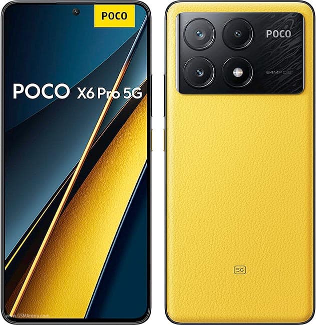 Xiaomi Poco X6 Pro shown from the front and back in yellow