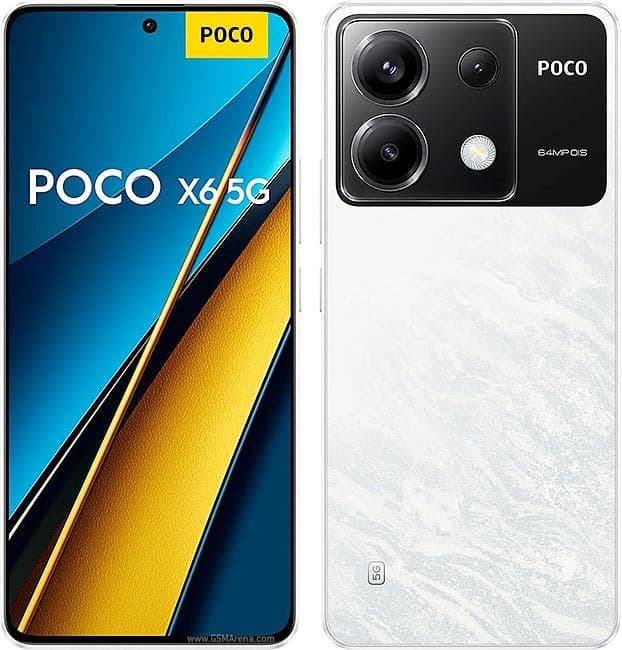 Xiaomi Poco X6 shown from the front and back in white
