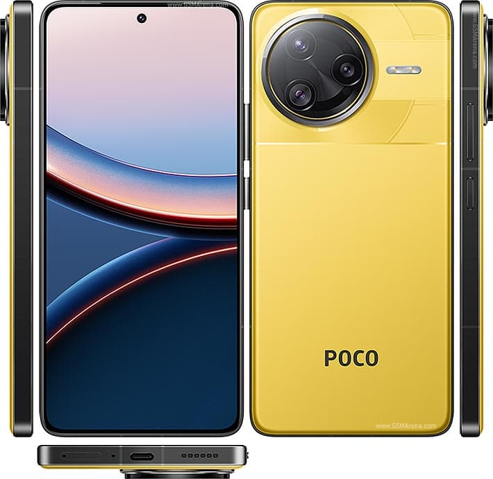 Xiaomi Poco F7 Ultra shown from the front and back in yellow