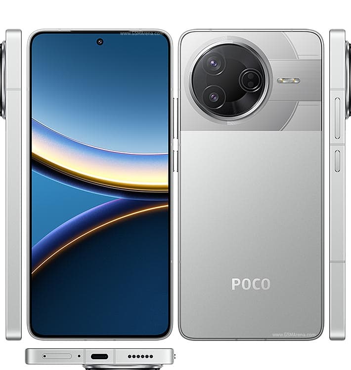 Xiaomi Poco F7 Pro shown from the front and back