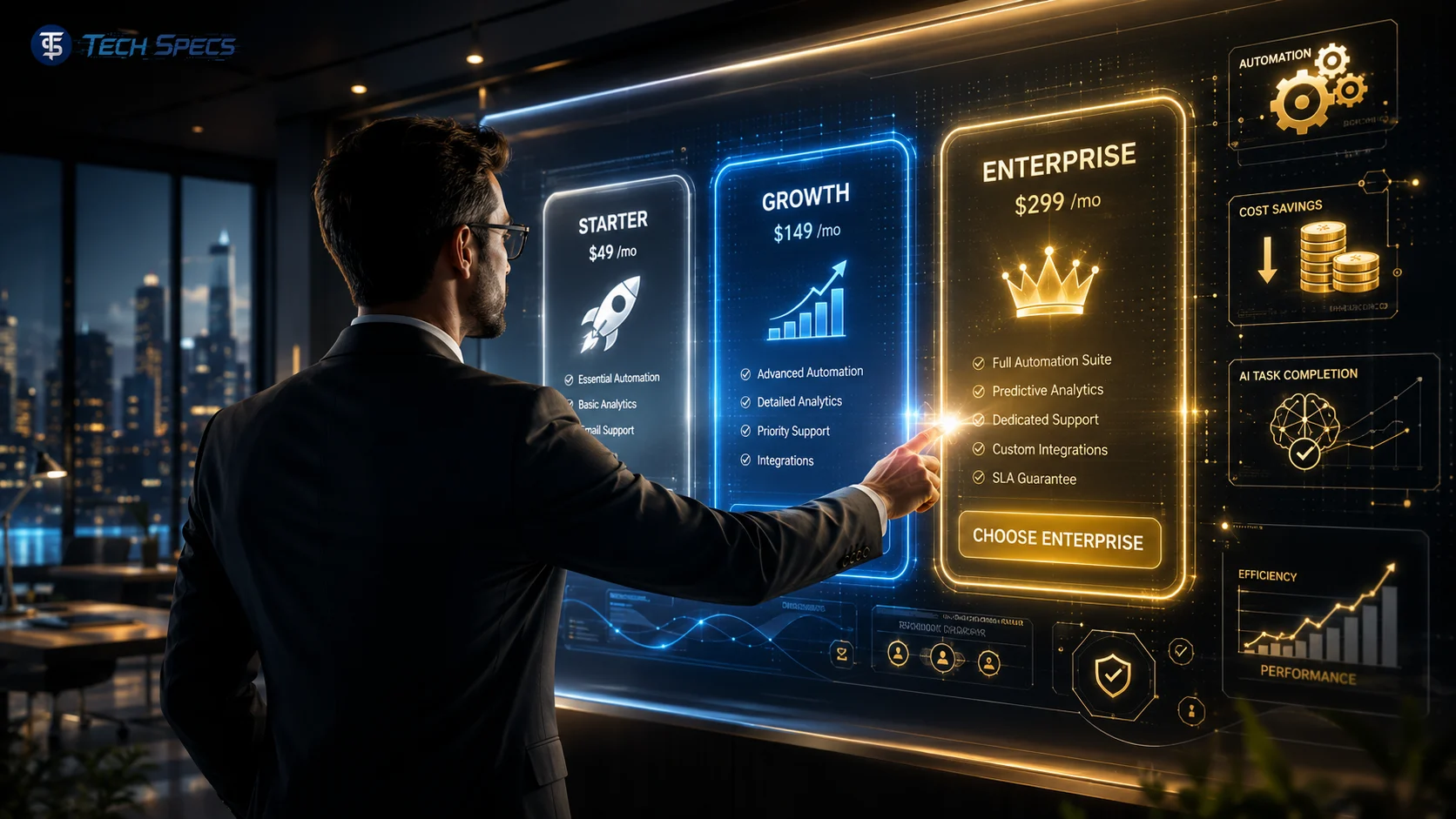 Agentic AI pricing dashboard showing autonomous agent nodes and plan comparison interface
Caption: Understanding agentic AI pricing is the first step to choosing the right plan for your business.
